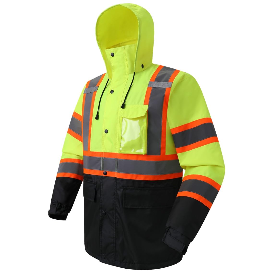 JKSafety Hi Vis Rain Jacket for Men Women Safety Rain Gear Black XL