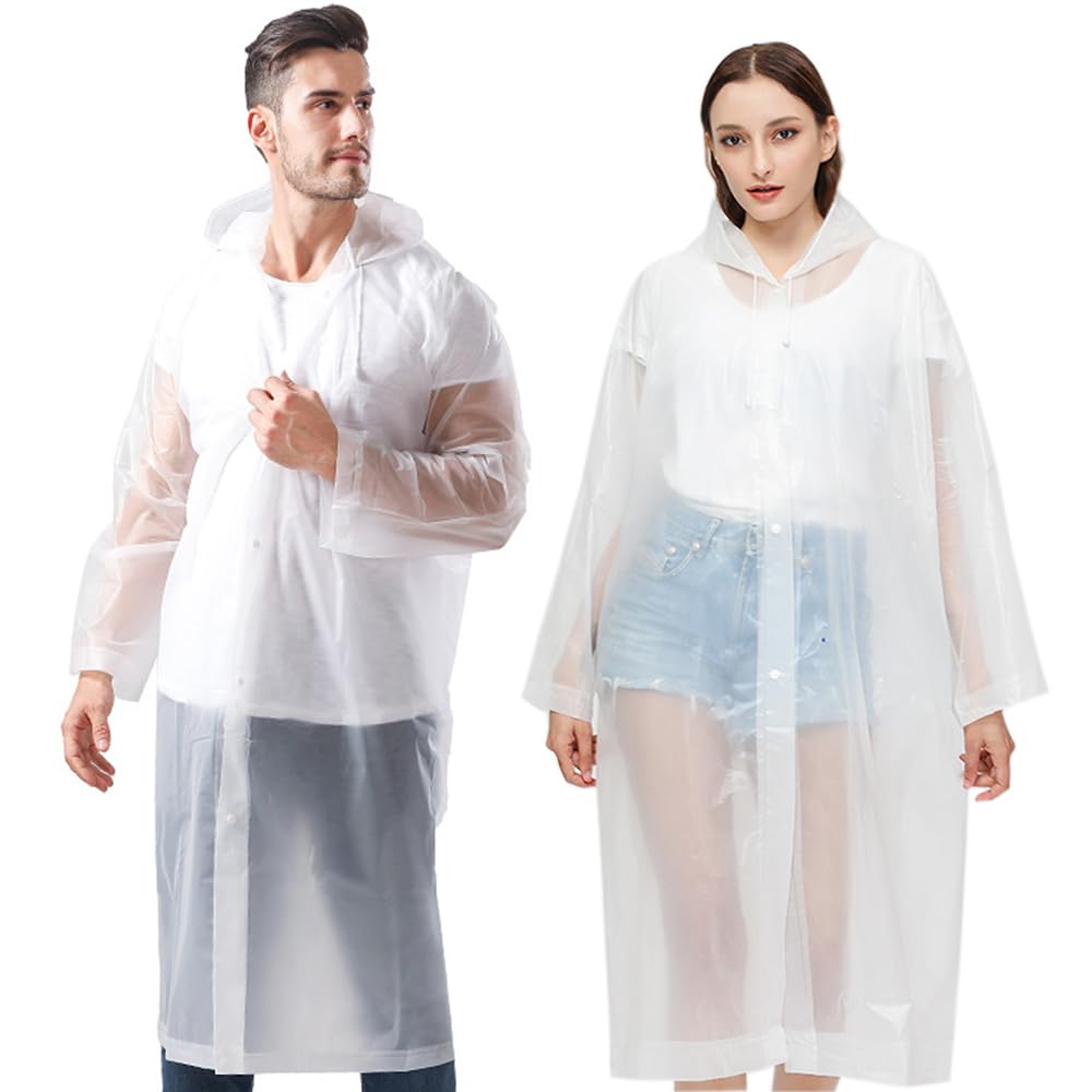 Reusable Adults Rain Ponchos, 2 Pcs EVA Portable Raincoats for Women Men with Hood for Disney Outdoor