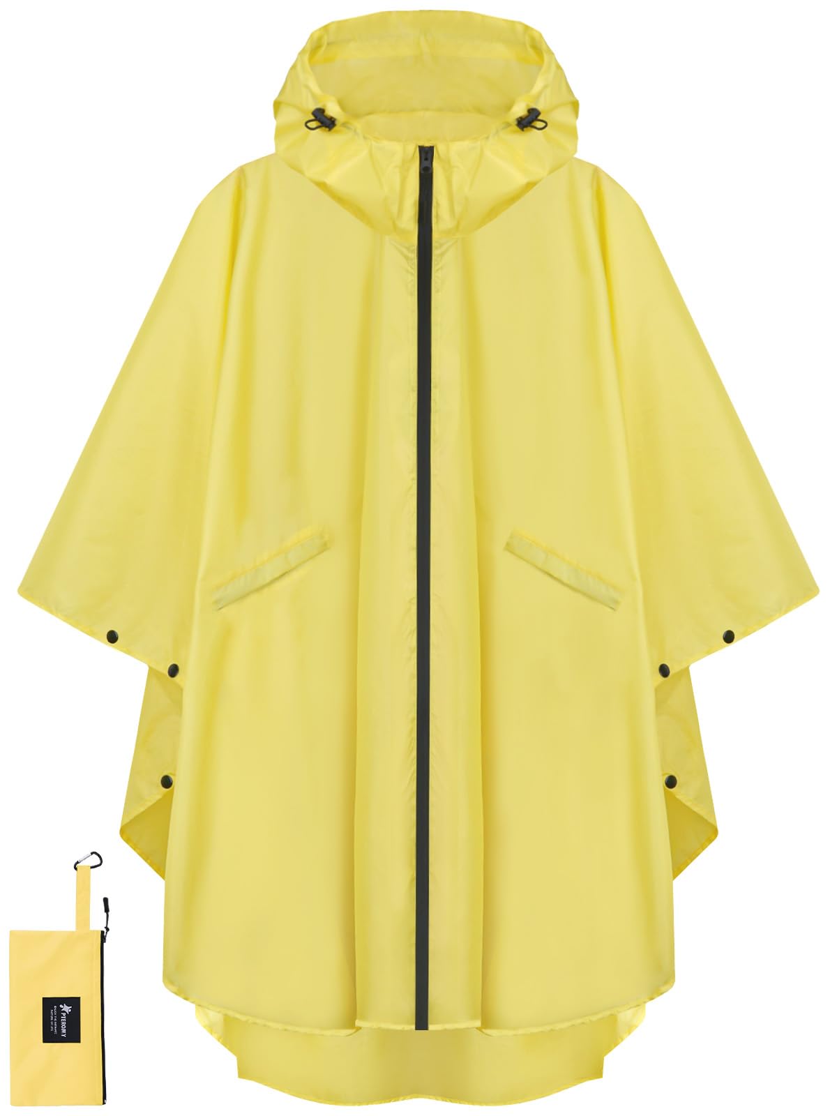 PTEROMY Rain Poncho for Adults with Zipper, Waterproof Hooded Raincoat