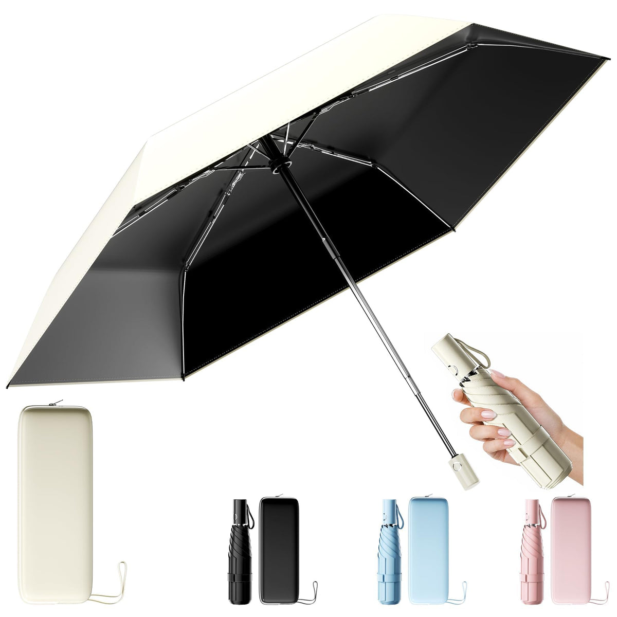 Moorrlii UPF 50+ Compact Travel Umbrella, Windproof Automatic UV Umbrella