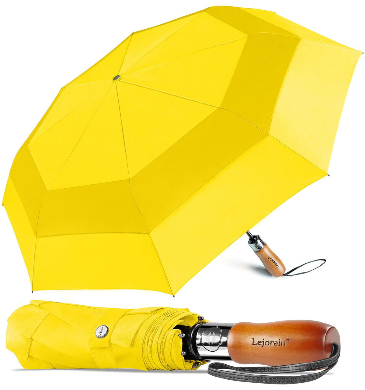 Windproof Golf Umbrella Large 54 Inch Folding Auto Open Close Wood Handle