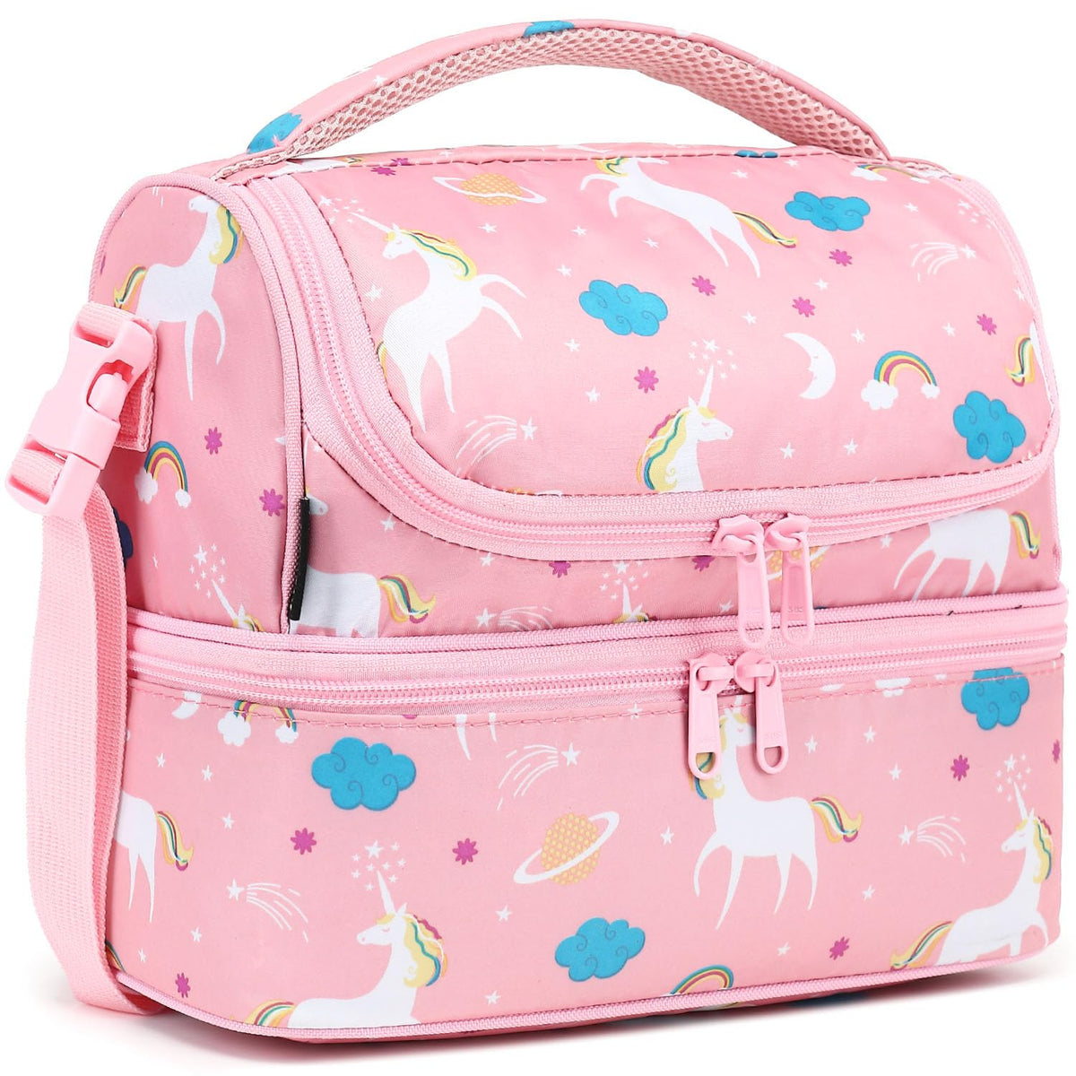 FlowFly Double Decker Cooler Insulated Lunch Bag Large Tote for Boys, Girls, Men, Women, With Adjustable Strap,Black