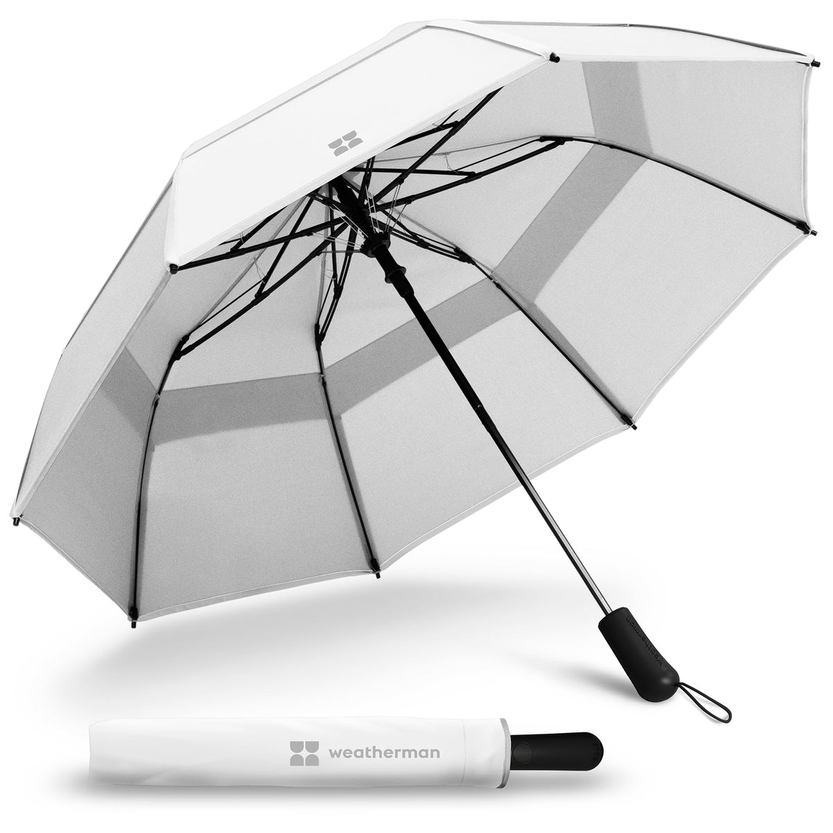 Weatherman Premium Collapsible Travel Umbrella - Windproof, Compact, Easy Auto Open - Resists Up to 55 MPH Winds - Perfect for Rain, Wind, Backpack, Car - Folding Umbrella (Navy Blue)
