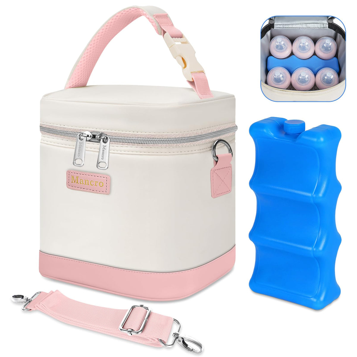 Mancro Breastmilk Cooler Bag with Ice Pack Fits 6 Baby Bottle Up to 9 Ounce