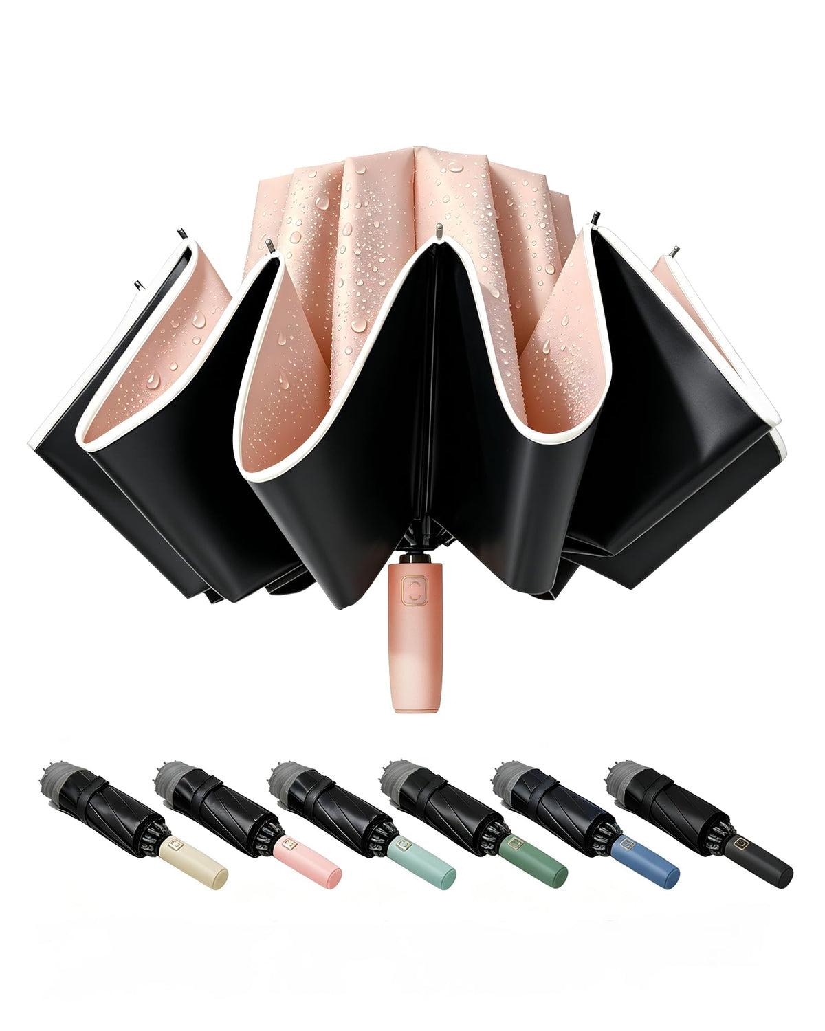 Fogkey Large Windproof Travel Umbrella - Reverse Auto Folding Car Umbrella for Rain and Sun, Compact Inverted Design with Waterproof Canopy, 10 Durable Ribs, Fits Backpack, Portable for Women & Men