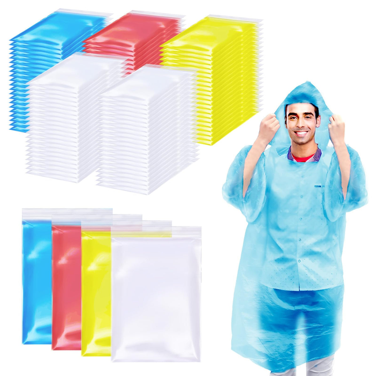 108 Pack Disposable Rain Ponchos for Adults Plastic Ponchos with Hood Raincoat Bulk for Men Women Camping Outdoor