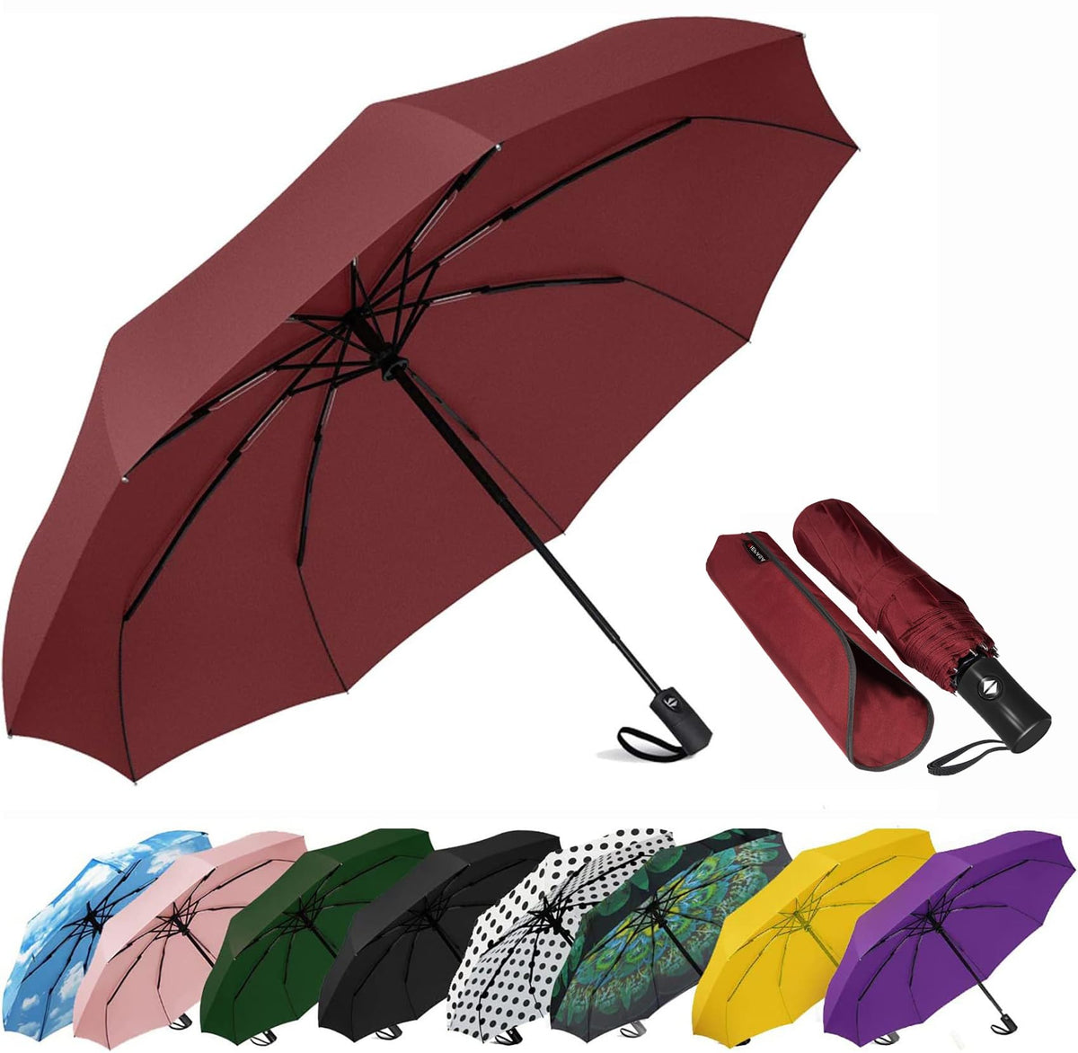 SIEPASA Windproof Travel Compact Umbrella-Automatic Umbrellas for Rain-Compact Folding Umbrella, Travel Umbrella Compact, Small Portable Windproof Umbrellas for Men Women Teenage. (Purple)