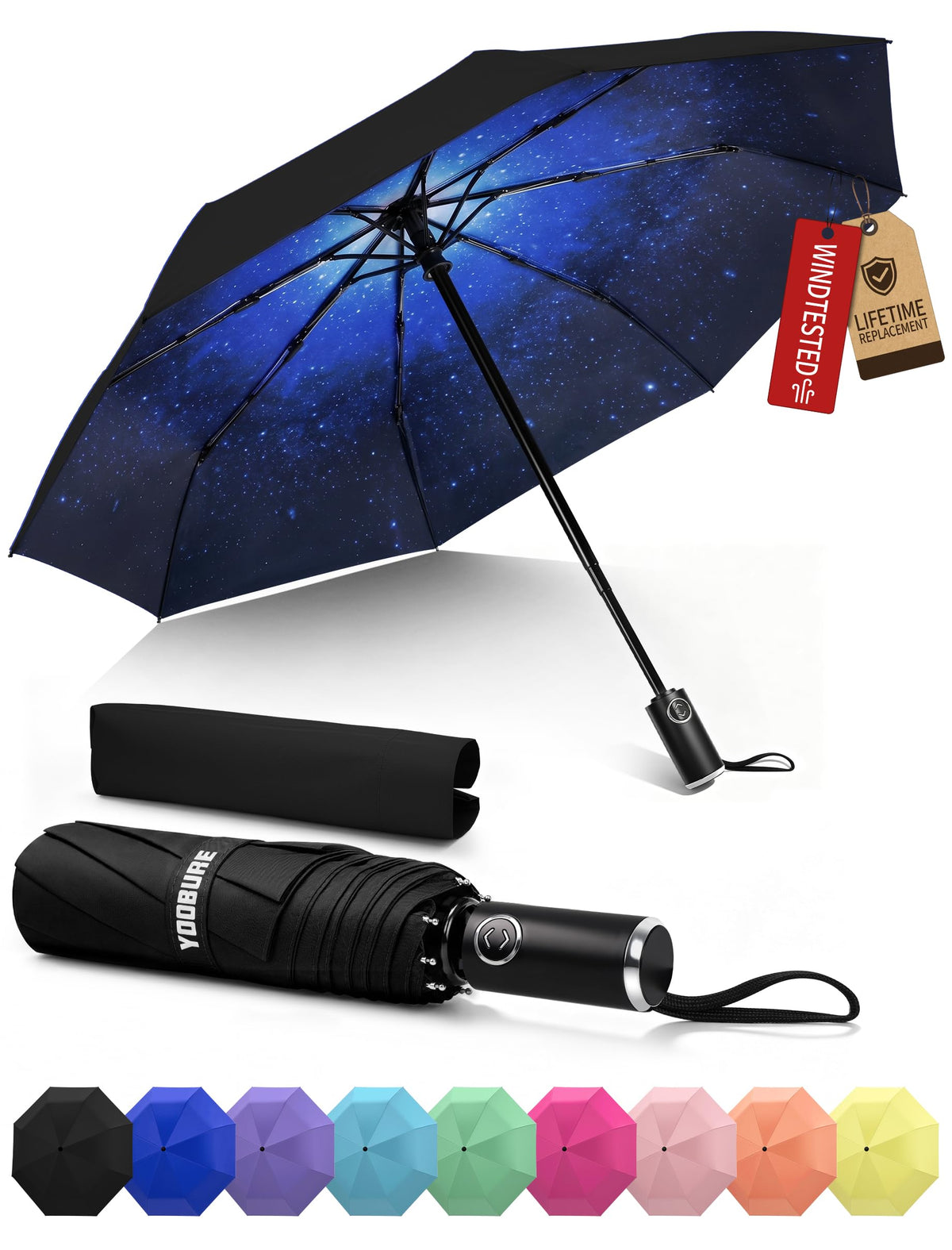 Yoobure Compact Travel Umbrella, Windproof Automatic Folding UV Sun & Rain