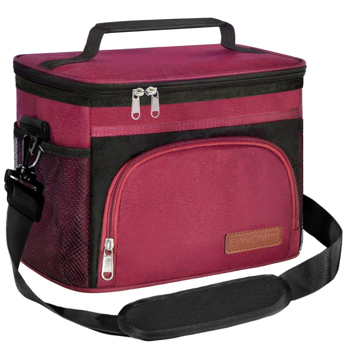 ExtraCharm Insulated Lunch Bag for Women/Men - Reusable Lunch Box for Office Picnic Hiking Beach - Leakproof Cooler Tote Bag Organizer with Adjustable Shoulder Strap for Adults - Black