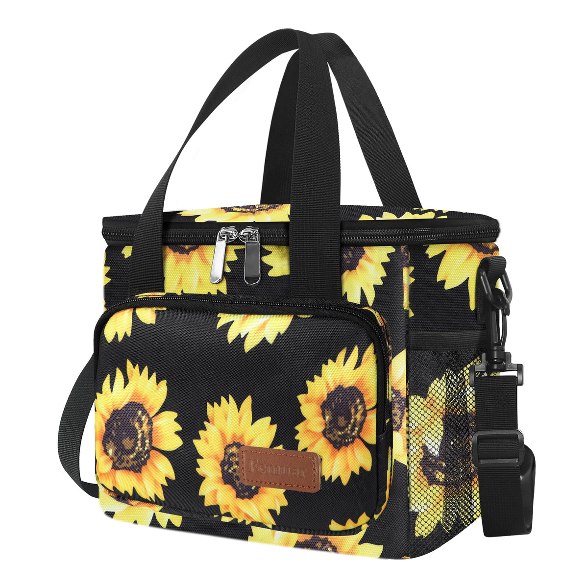 Femuar Reusable Lunch Box for Men/Women - Insulated Lunch Bag Leakproof Lunchbox for Work Office Picnic Beach - Freezable Lunch Cooler Bag with Adjustable Shoulder Strap - Black