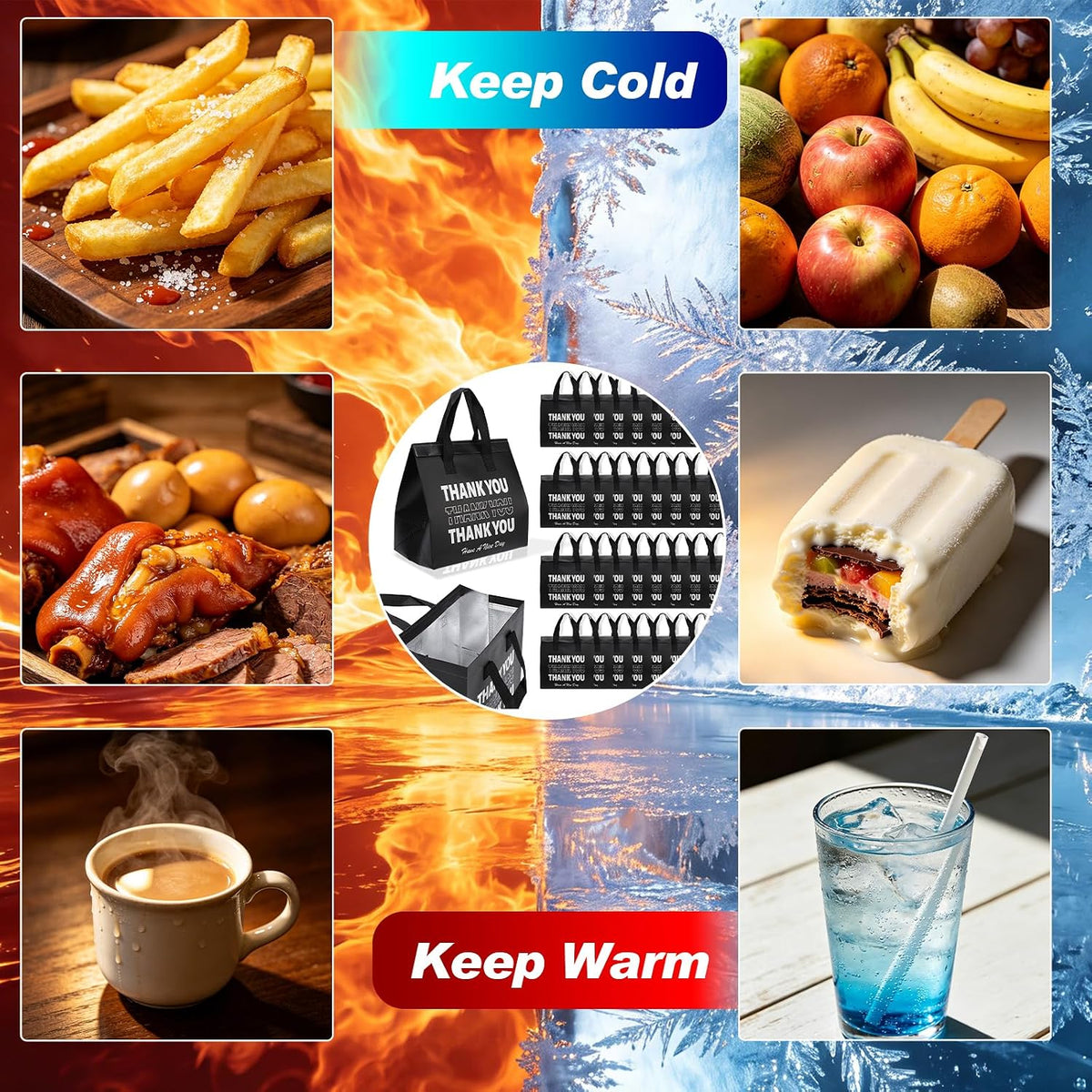 80 Pcs Thank You Insulated Bags for Food Delivery Bulk Insulated Take Away Bags Bulk Thermal Bagss for Cold and Hot Food for Pizza Milk Seafood Coffee Catering Restaurant Grocery 9. 5 x 9. 5 x 6 Inch