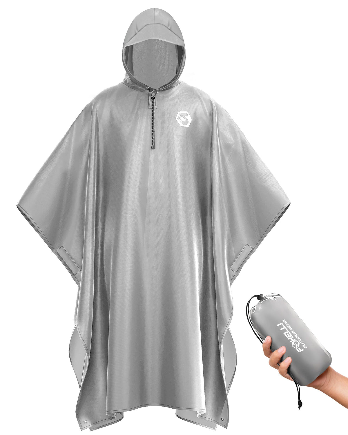 Foxelli Extra Long Rain Poncho for Tall Adults, Reusable Waterproof Hooded