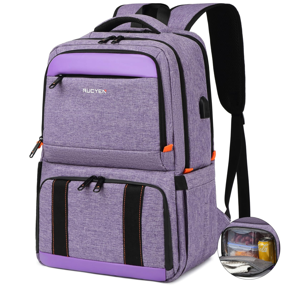 RUCYEN Lunch Backpack, Insulated Cooler Backpack Lunch Box for Men Women, 15.6 Inches RFID Blocking Laptop Backpack with USB Port Lunch Bag for Work Travel Black