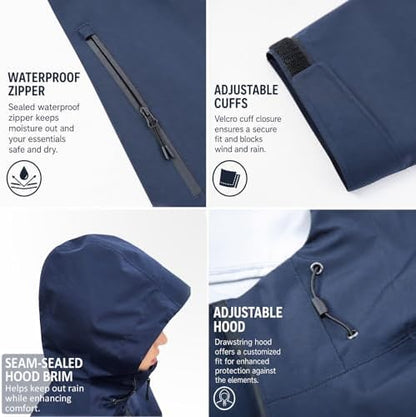 Women's 20000mm Waterproof Rain Jacket Lightweight Packable Hooded Raincoat
