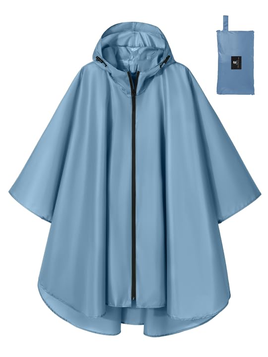 SaphiRose Lightweight Waterproof Rain Poncho for Adults with Hood Portable Rainwear for Outdoor