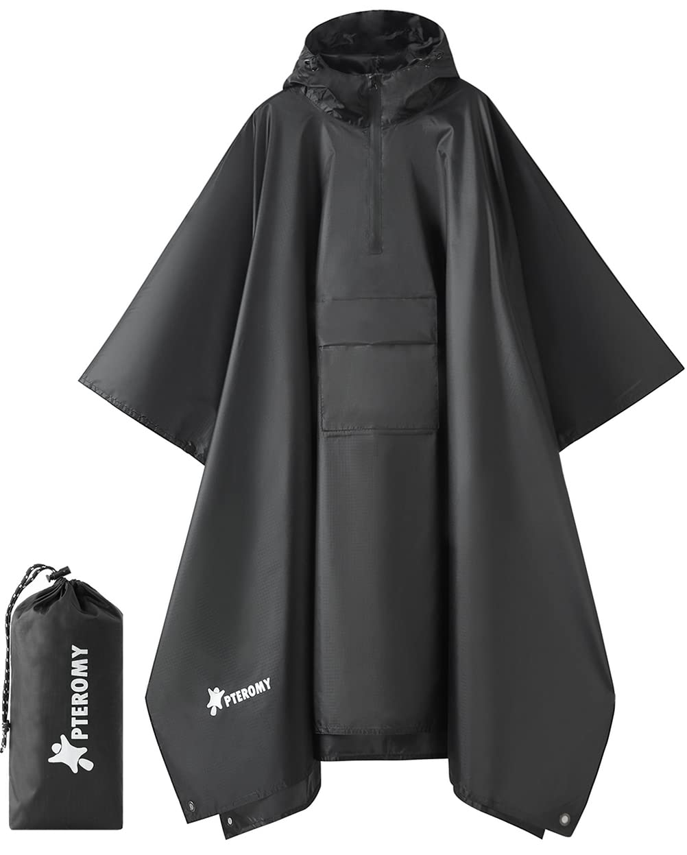 PTEROMY Hooded Rain Poncho for Adults, Reusable Waterproof Raincoat
