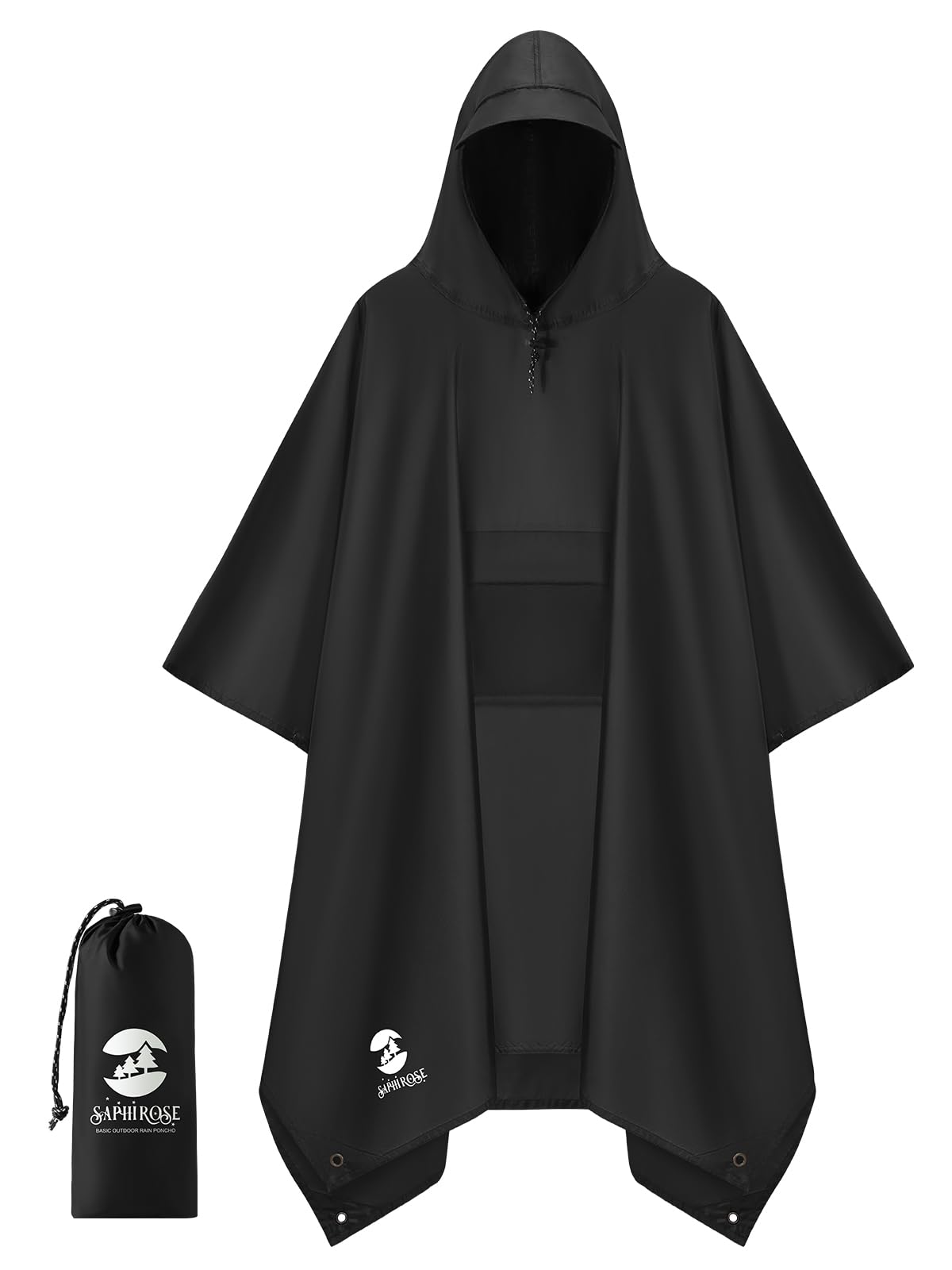 SaphiRose Double Layer Rain Poncho, Waterproof Thick Hooded Raincoat 3-in-1