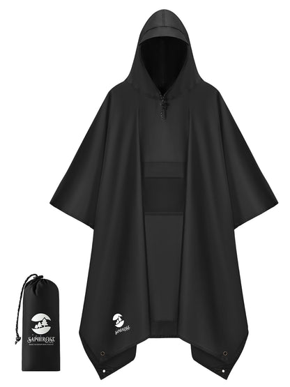 SaphiRose Double Layer Rain Poncho, Waterproof Thick Hooded Raincoat 3-in-1