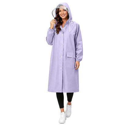Women's EVA Raincoat, Waterproof Hooded Long Rain Poncho