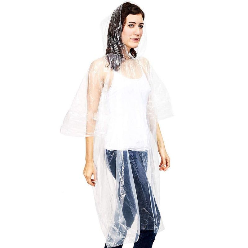 Juvale Raincoat Plastic Disposable Rain Ponchos with Hood - Bulk Emergency Rain Cover