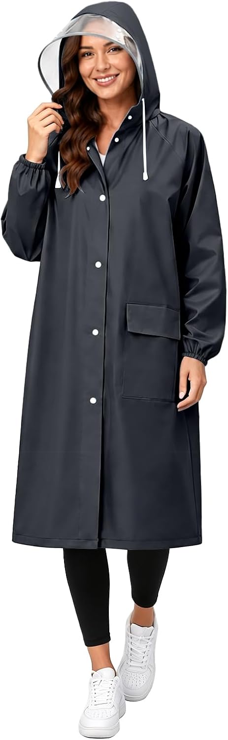 Women's EVA Raincoat, Waterproof Hooded Long Rain Poncho