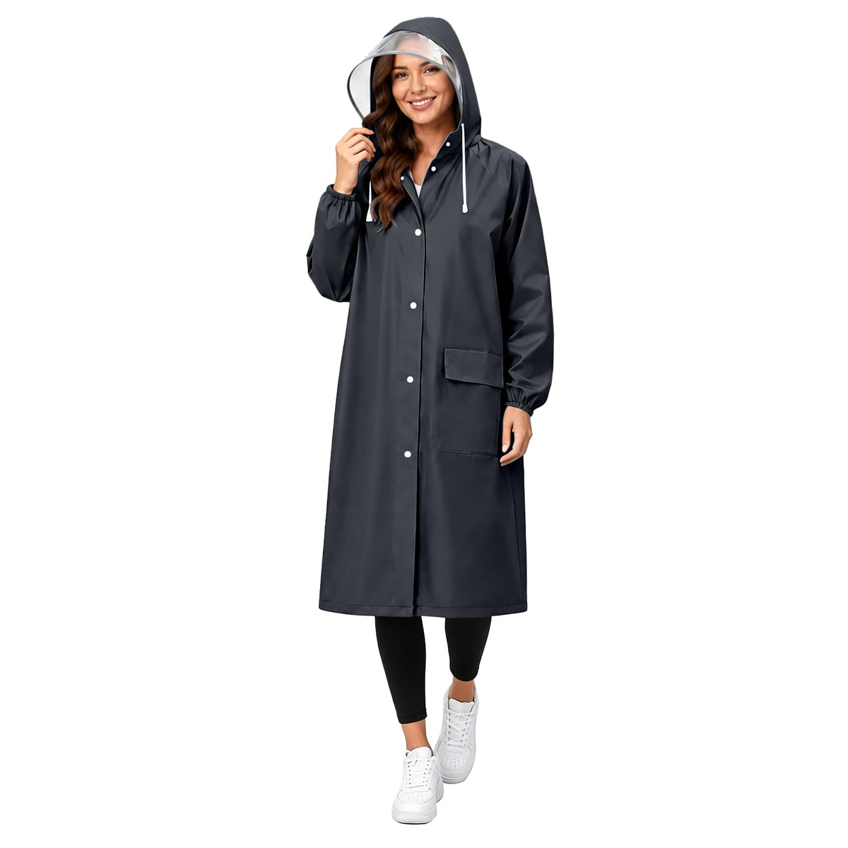 Women's EVA Raincoat, Waterproof Hooded Long Rain Poncho