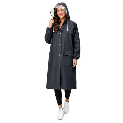 Women's EVA Raincoat, Waterproof Hooded Long Rain Poncho