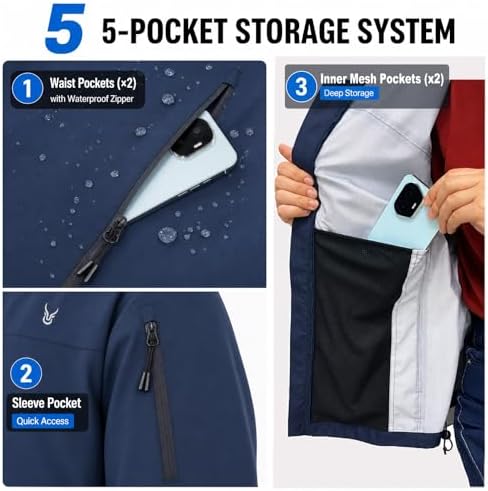 Women's 20000mm Waterproof Rain Jacket Lightweight Packable Hooded Raincoat