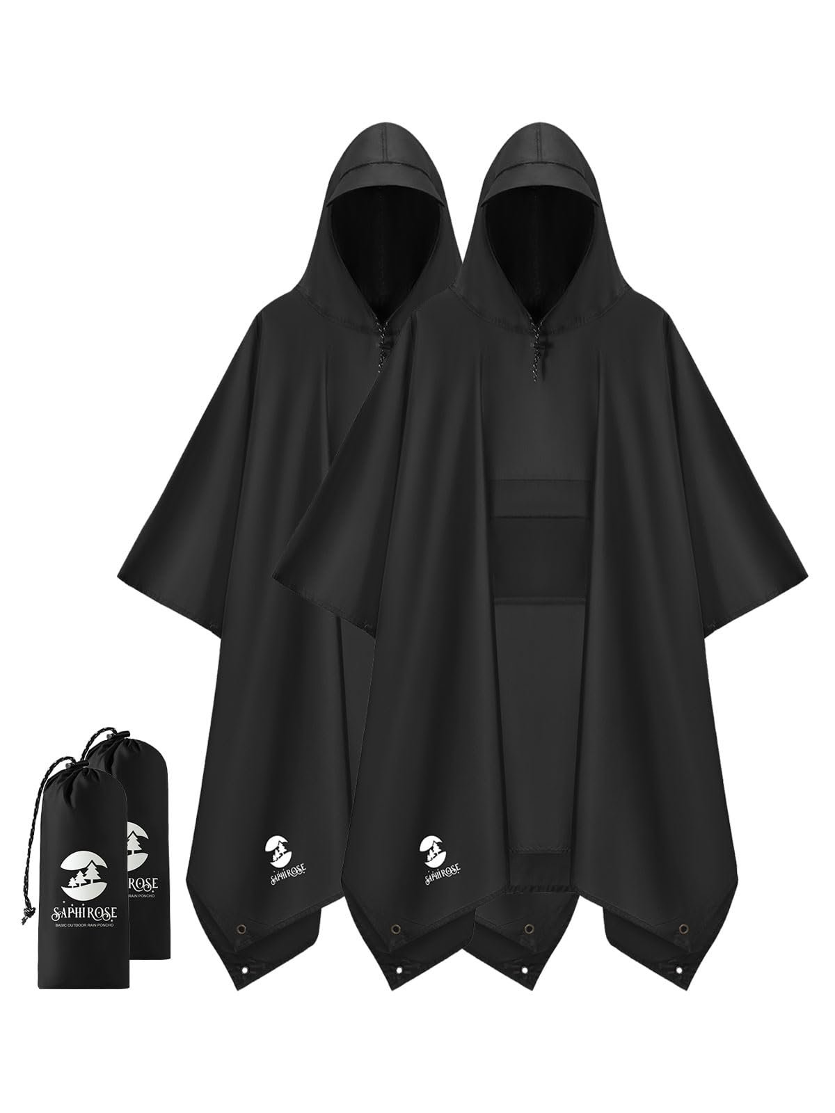 SaphiRose Double Layer Rain Poncho, Waterproof Thick Hooded Raincoat 3-in-1