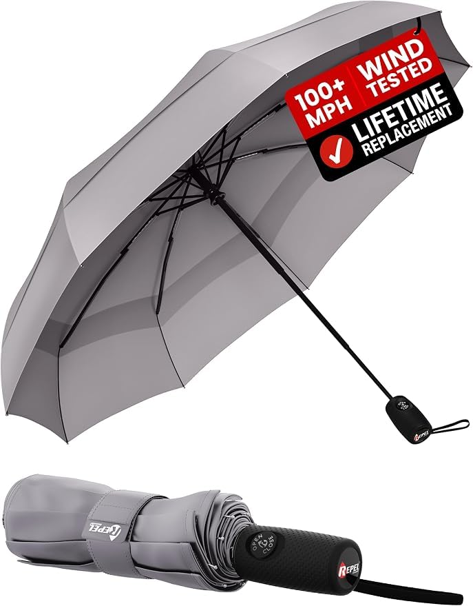 Windproof Travel Umbrella - Compact & Withstands Winds up to 100MPH, Strongest Premium Auto Folding Umbrella for Rain and Sun - Durable, Light & Portable for Women & Men, Fits Backpack & Cars