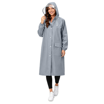 Women's EVA Raincoat, Waterproof Hooded Long Rain Poncho