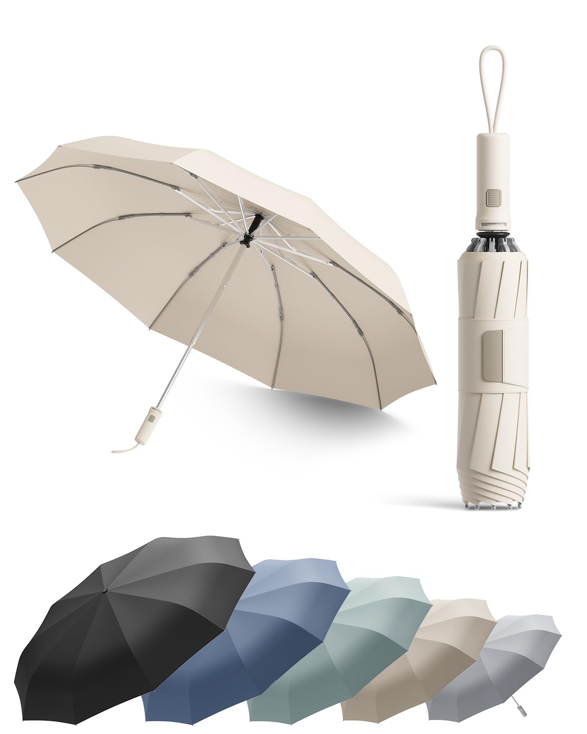 Windproof Reverse Folding Travel Umbrella for Rain, Compact