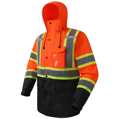 JKSafety Hi Vis Rain Jacket for Men Women Safety Rain Gear Black XL