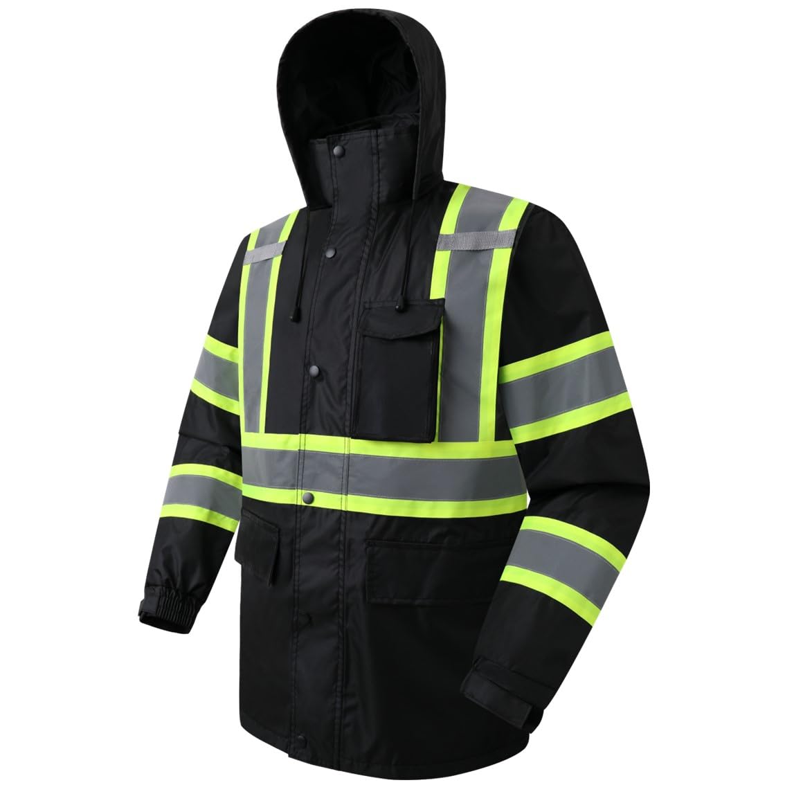JKSafety Hi Vis Rain Jacket for Men Women Safety Rain Gear Black XL