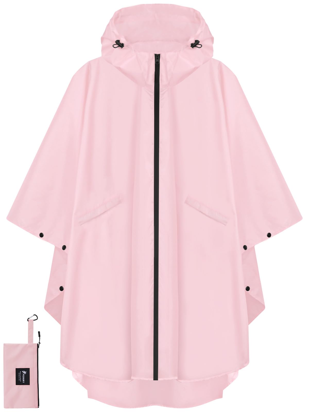 PTEROMY Rain Poncho for Adults with Zipper, Waterproof Hooded Raincoat