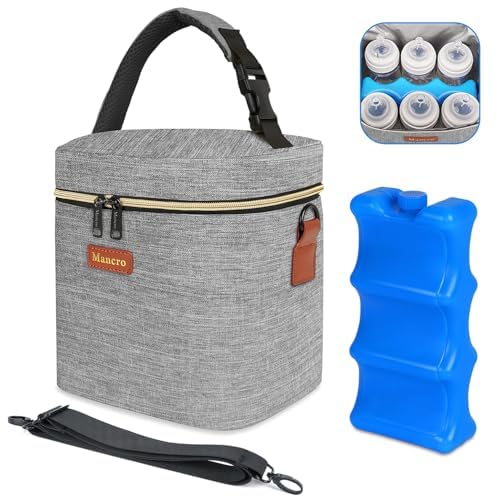 Mancro Breastmilk Cooler Bag with Ice Pack Fits 6 Baby Bottle Up to 9 Ounce