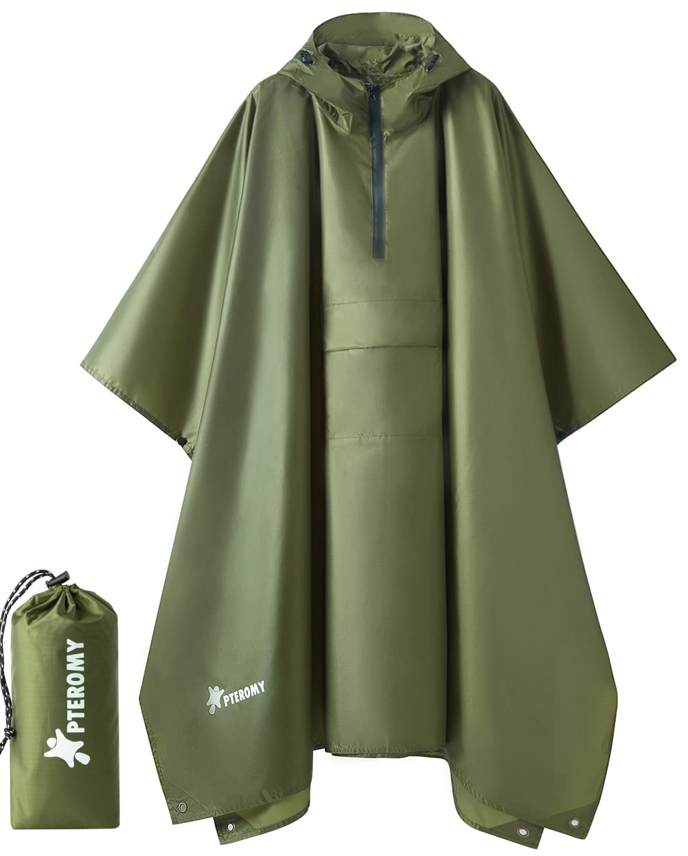 PTEROMY Hooded Rain Poncho for Adults, Reusable Waterproof Raincoat