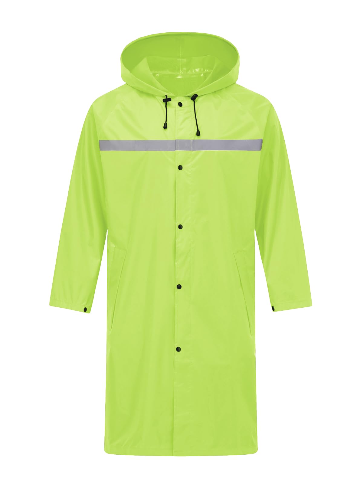 Mens Long Safety Rain Coats with Air Vents Reflective Stripes Waterproof Packable Rain Jacket with Hood Lightweight
