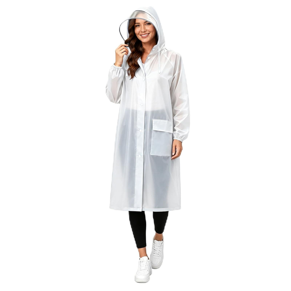 Women's EVA Raincoat, Waterproof Hooded Long Rain Poncho
