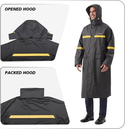 Long Rain Coats for Men Waterproof Hooded Rain Jacket Adult Poncho
