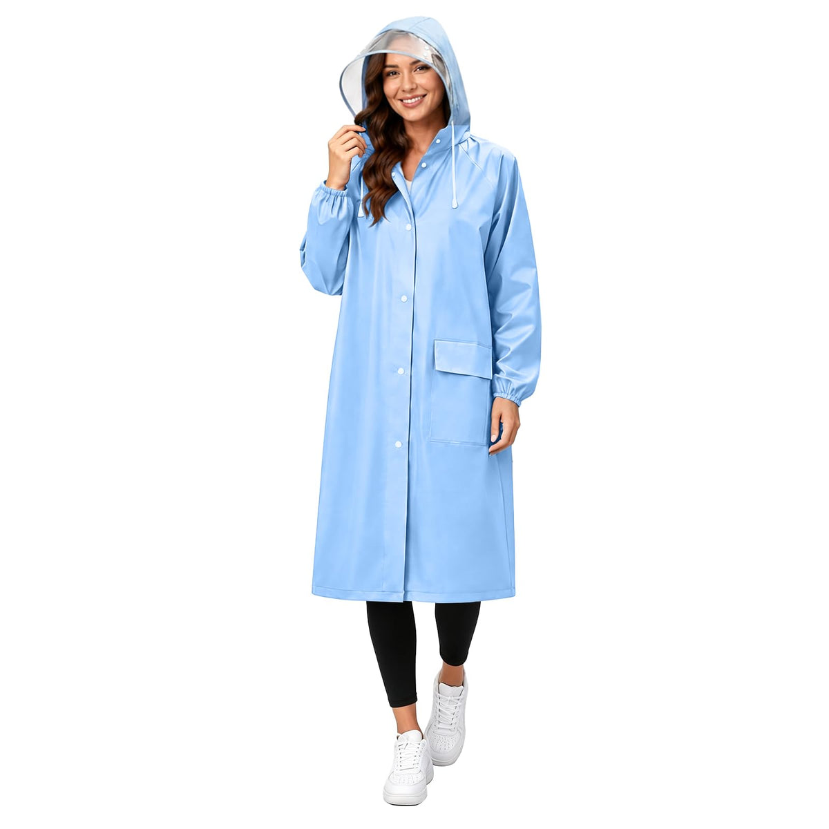 Women's EVA Raincoat, Waterproof Hooded Long Rain Poncho
