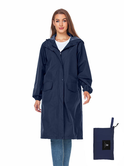 SaphiRose Women's Lightweight Packable Waterproof Long Rain Jacket