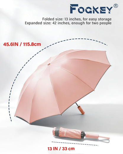 Fogkey Large Windproof Travel Umbrella - Reverse Auto Folding Car Umbrella for Rain and Sun, Compact Inverted Design with Waterproof Canopy, 10 Durable Ribs, Fits Backpack, Portable for Women & Men