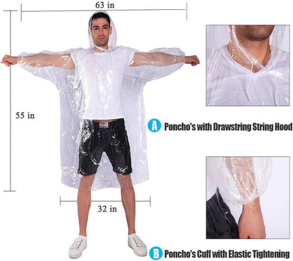 COOY Disposable Rain Ponchos for Adults (10 Pack), Family Pack for Travel