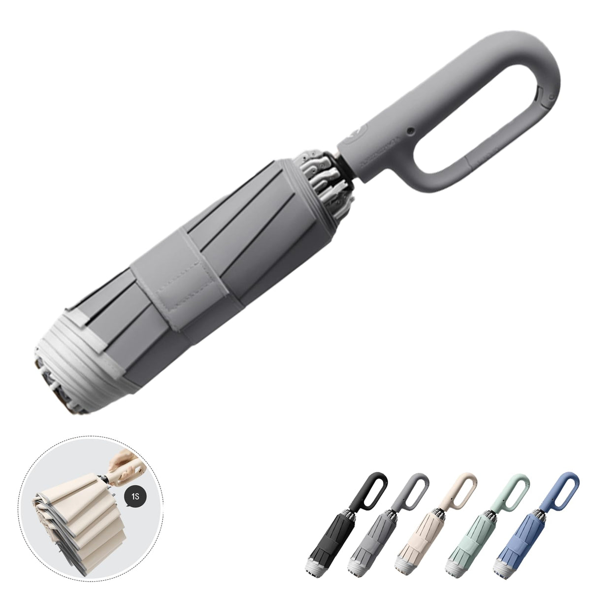 Ring Buckle Fully Automatic Umbrella, Reflective Safety Strip, Sturdy Windproof, Reverse Automatic, Travel Portable, Compact Folding (Black)