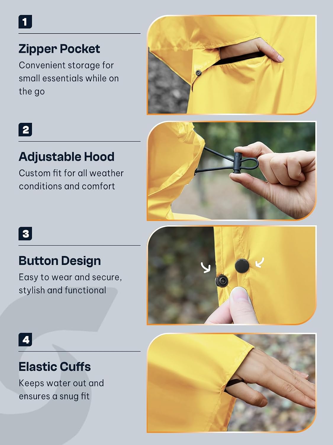 SaphiRose Adult Rain Poncho Waterproof Hooded Zipper Raincoat with Pockets