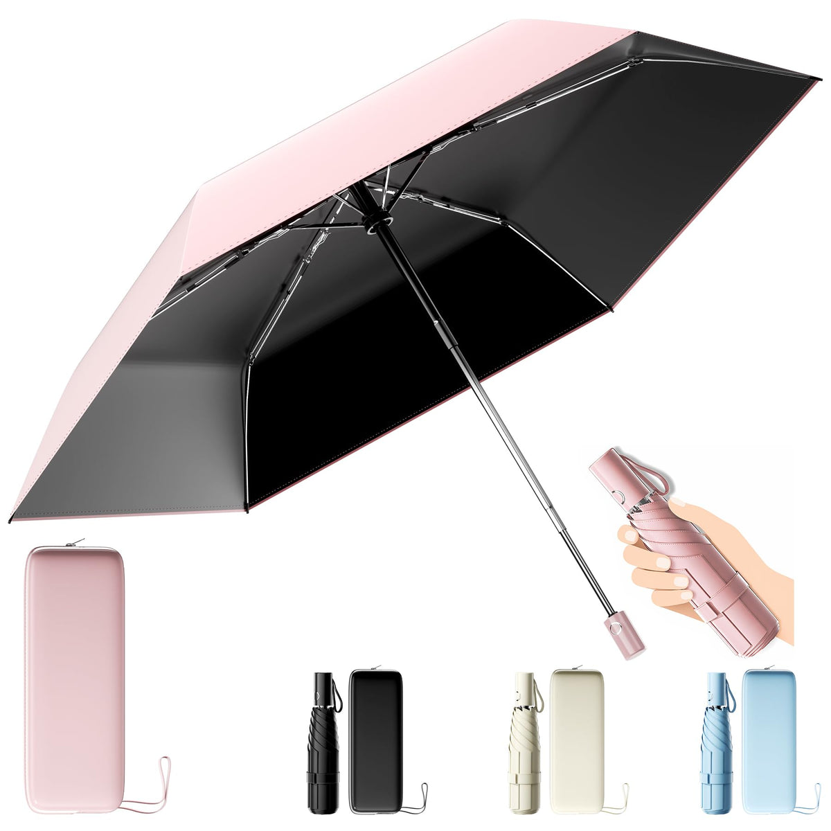 Moorrlii UPF 50+ Compact Travel Umbrella, Windproof Automatic UV Umbrella