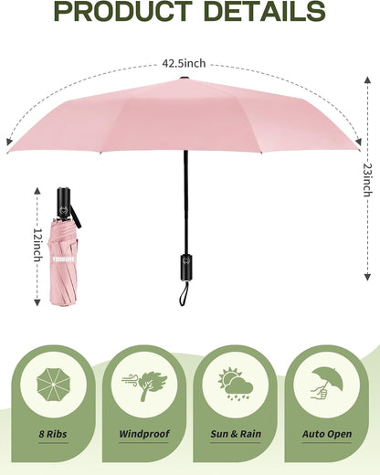 Yoobure Compact Travel Umbrella, Windproof Automatic Folding UV Sun & Rain
