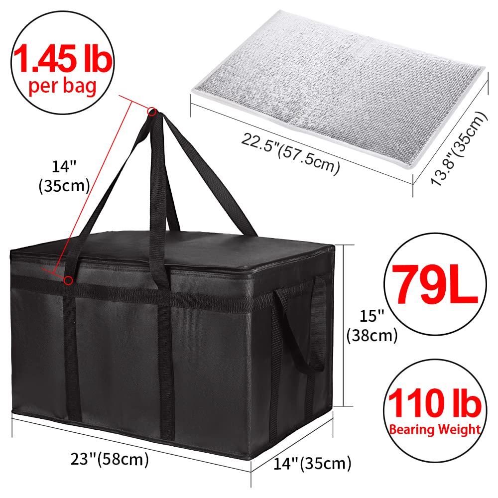 1-Pack Insulated Food Delivery Bag with Hard Bottom, 3X-Large, Black