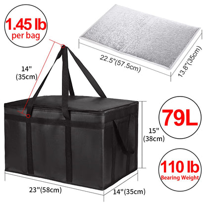 1-Pack Insulated Food Delivery Bag with Hard Bottom, 3X-Large, Black